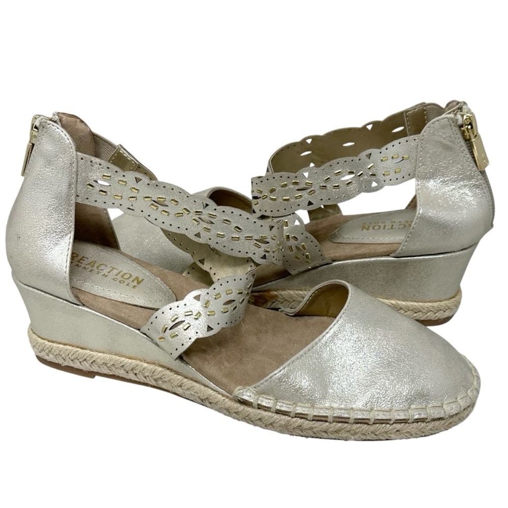 Reaction Kenneth Cole Soft Gold Closed Toe Espadrille Wedge Sandals 5.5